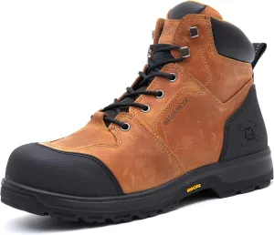 6" Work Boots For Men Waterproof Leather ASTM F2413-18 Composite Safety Toe EH Rated Arch Support Anti Fatigue