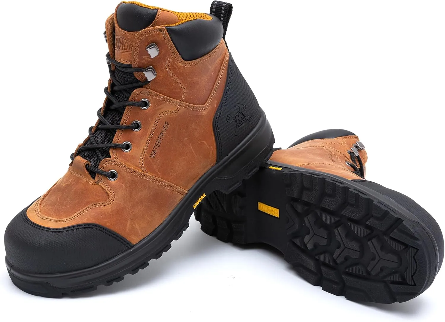 6" Work Boots For Men Waterproof Leather ASTM F2413-18 Composite Safety Toe EH Rated Arch Support Anti Fatigue