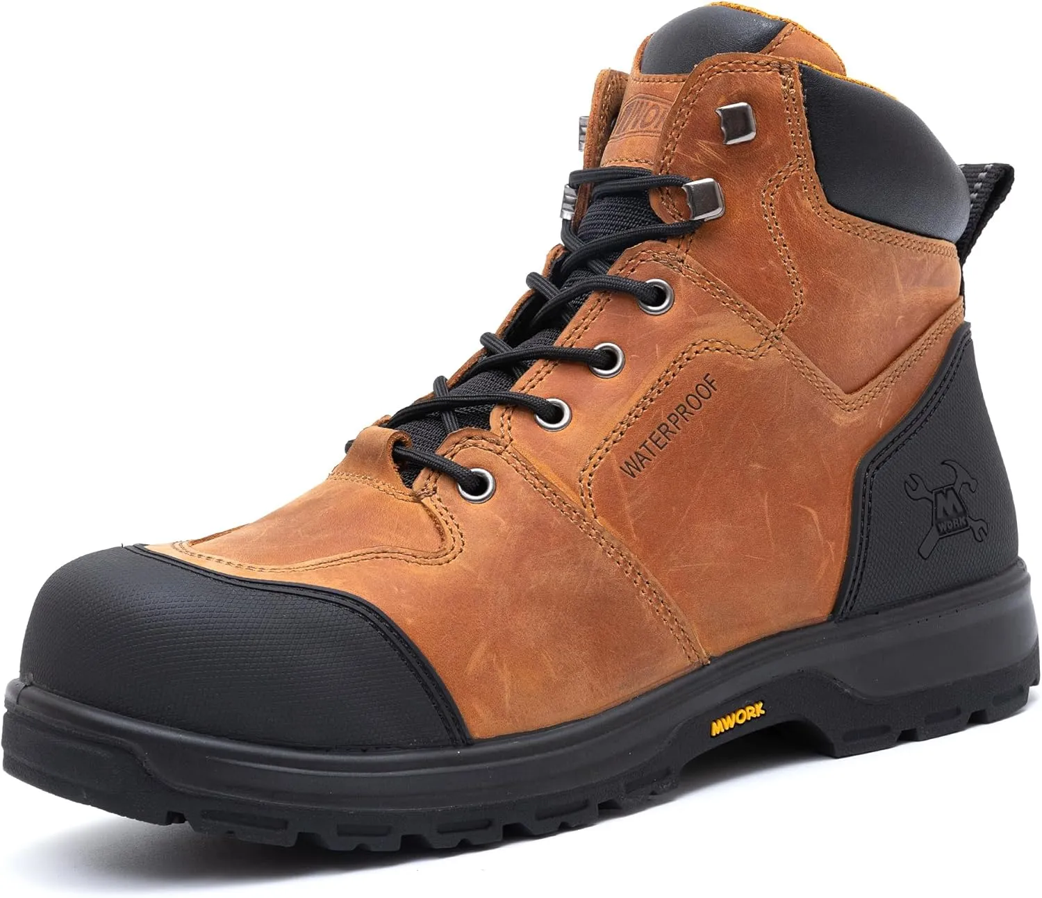 6" Work Boots For Men Waterproof Leather ASTM F2413-18 Composite Safety Toe EH Rated Arch Support Anti Fatigue