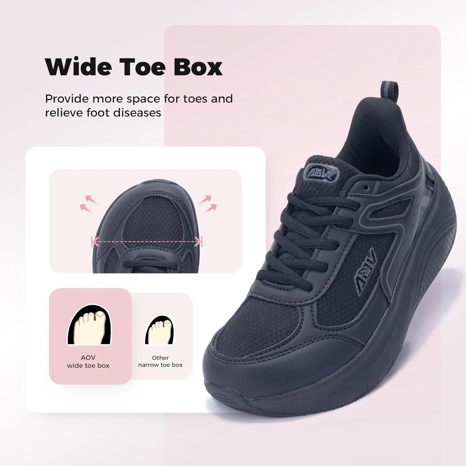 AOV Womens Walking Shoes with Arch Support Plantar Fasciitis Sneakers Orthotic Tennis for Foot Heel Pain Relief