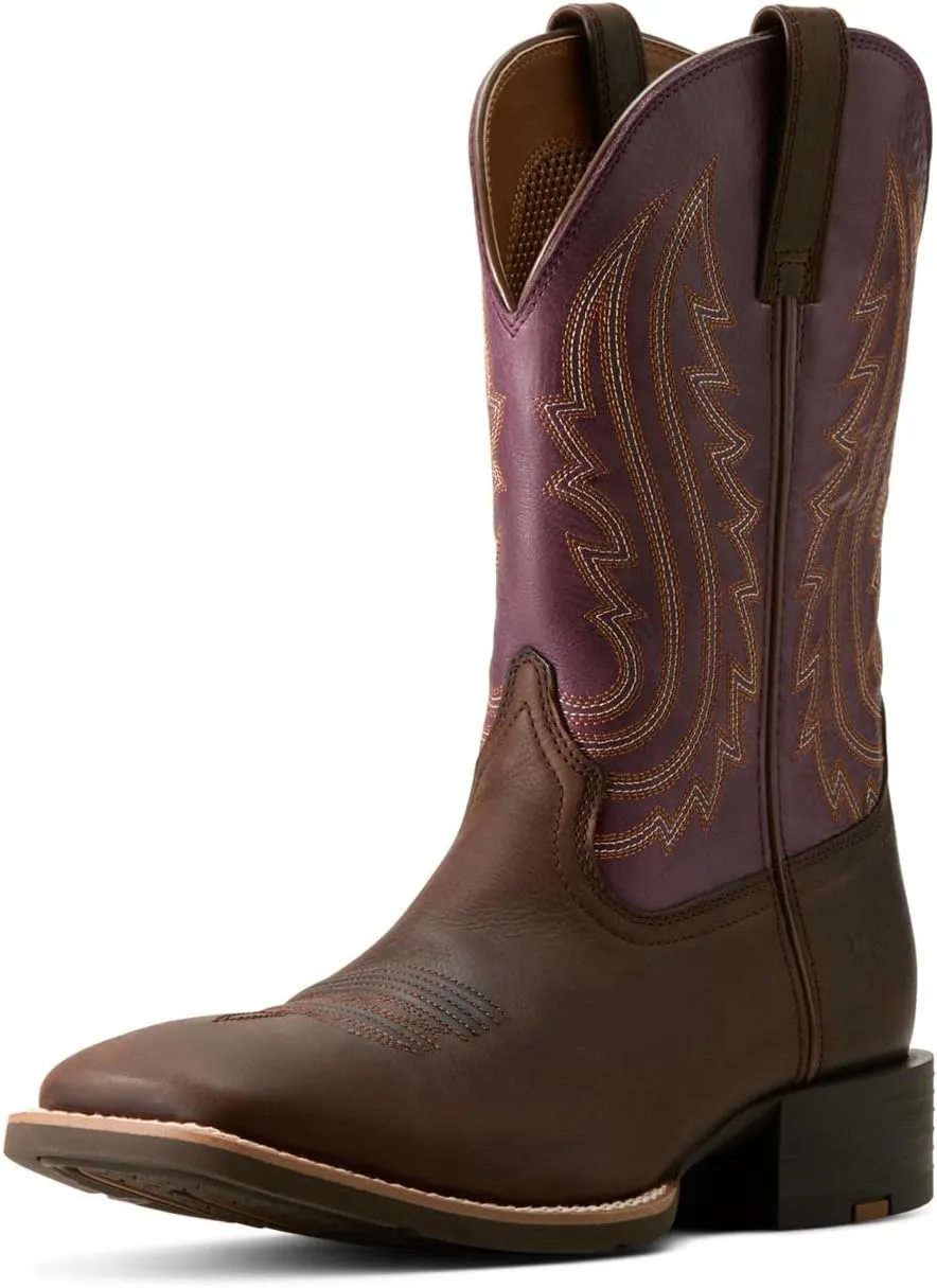 ARIAT Mens Sport Big Country Barely Brown 11In Perfect Purple Top Cowboy Boots