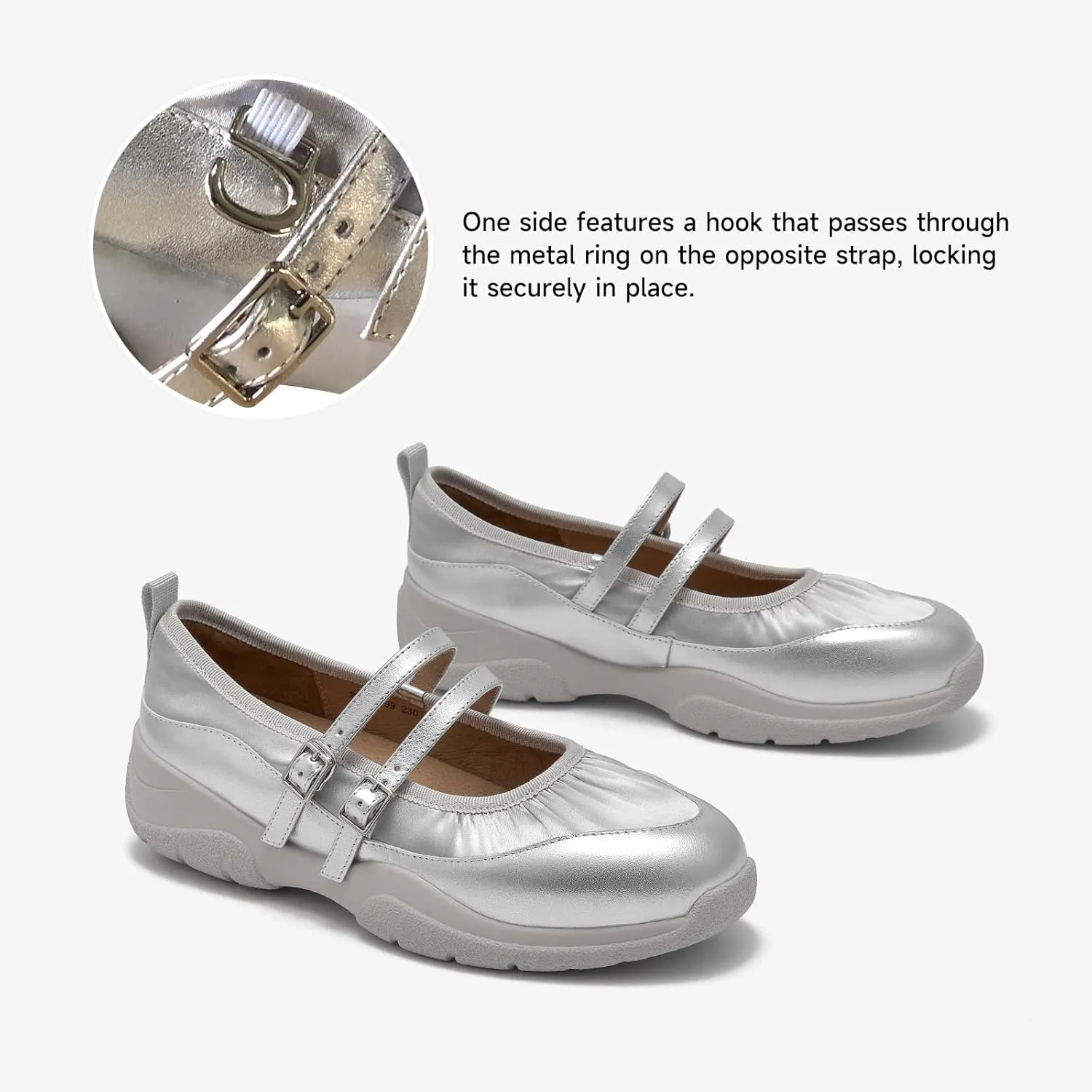 BEAU TODAY Mary Jane Shoes Women, Ballet Flats Shoes for Women, Buckle Strap Genuine Leather Flats, Comfortable Square Toe Dressy Mary Jane Flats Trendy