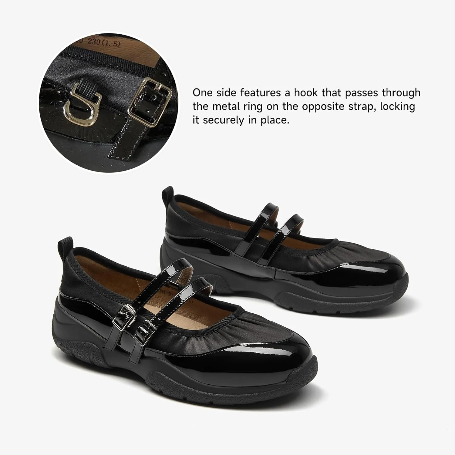 BEAU TODAY Mary Jane Shoes Women, Ballet Flats Shoes for Women, Buckle Strap Genuine Leather Flats, Comfortable Square Toe Dressy Mary Jane Flats Trendy