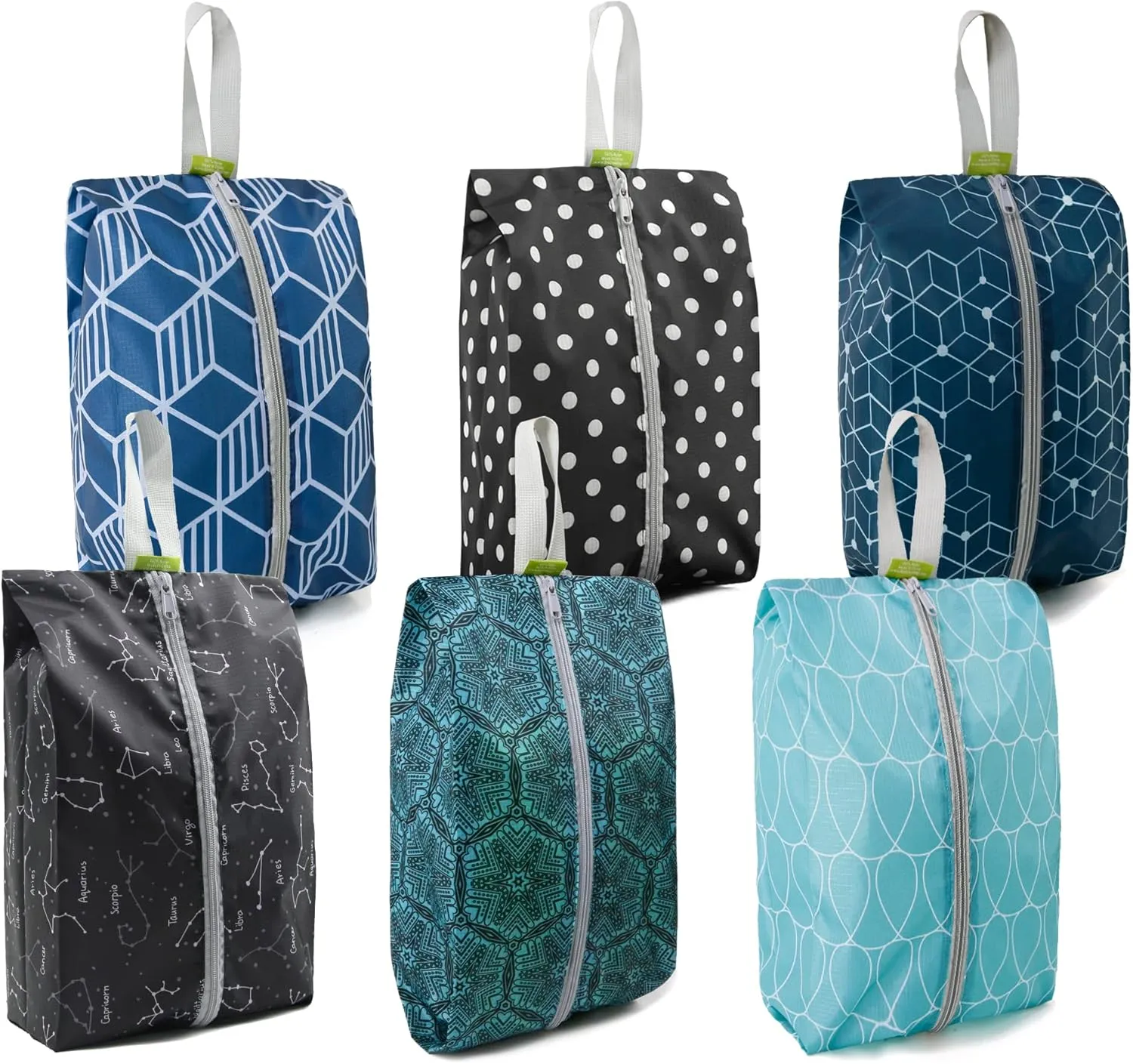 BeeGreen Shoe Organizer Shoe Bags For Travel with Zipper Closure, Shoe Storage Organizer with Handle Travel Bags, Green Blue Lightblue-Geometry, Large, Green Blue Lightblue-geometry