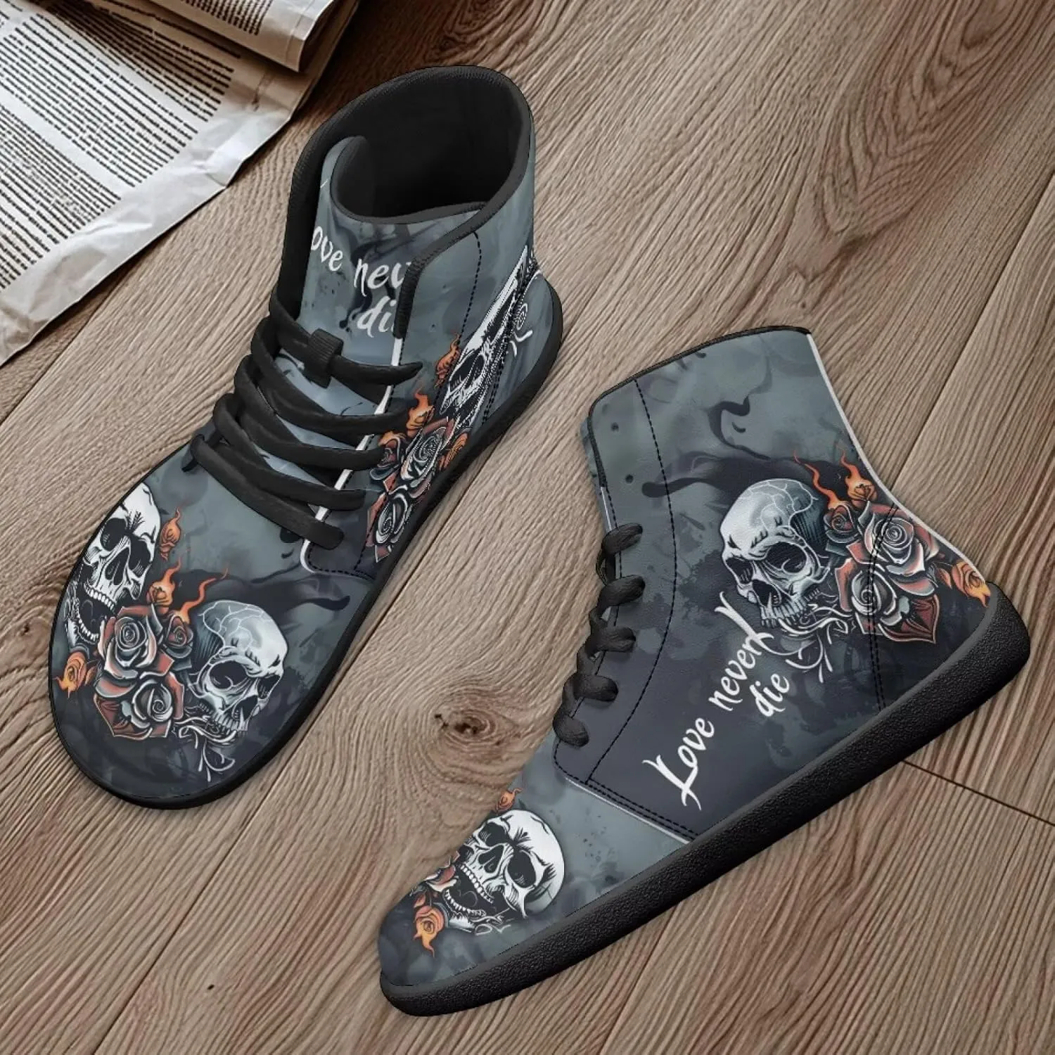 Binienty Men Women High Top Barefoot Shoes Lace Up PU Leather Sneaker Anti Slip