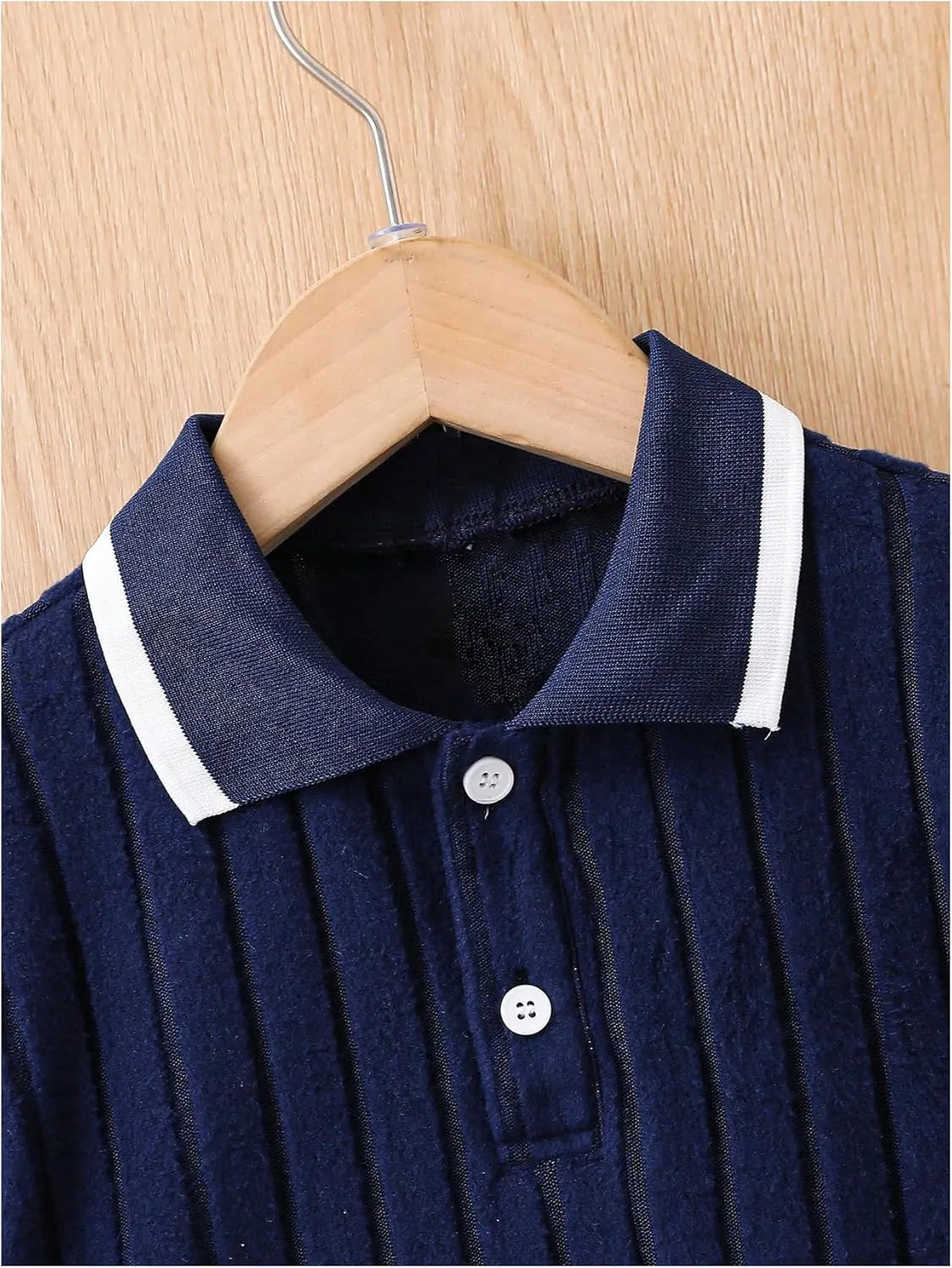 Boy's 2 Piece Summer Outfits Ribbed Knit Color Block Short Sleeve Golf Shirt and Track Shorts Sets