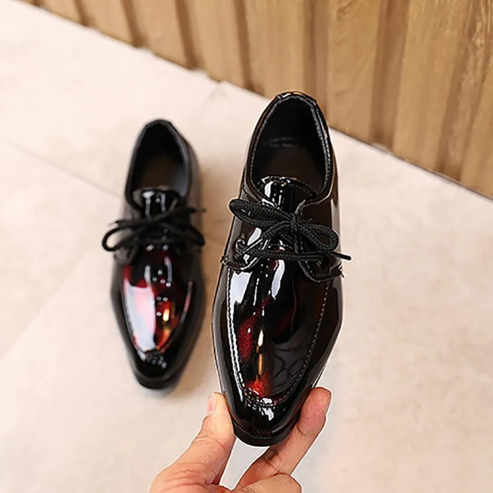 Boys Classic PU Leather Lace-Up School Uniform Oxfords Casual Dress Shoes Loafers Flats