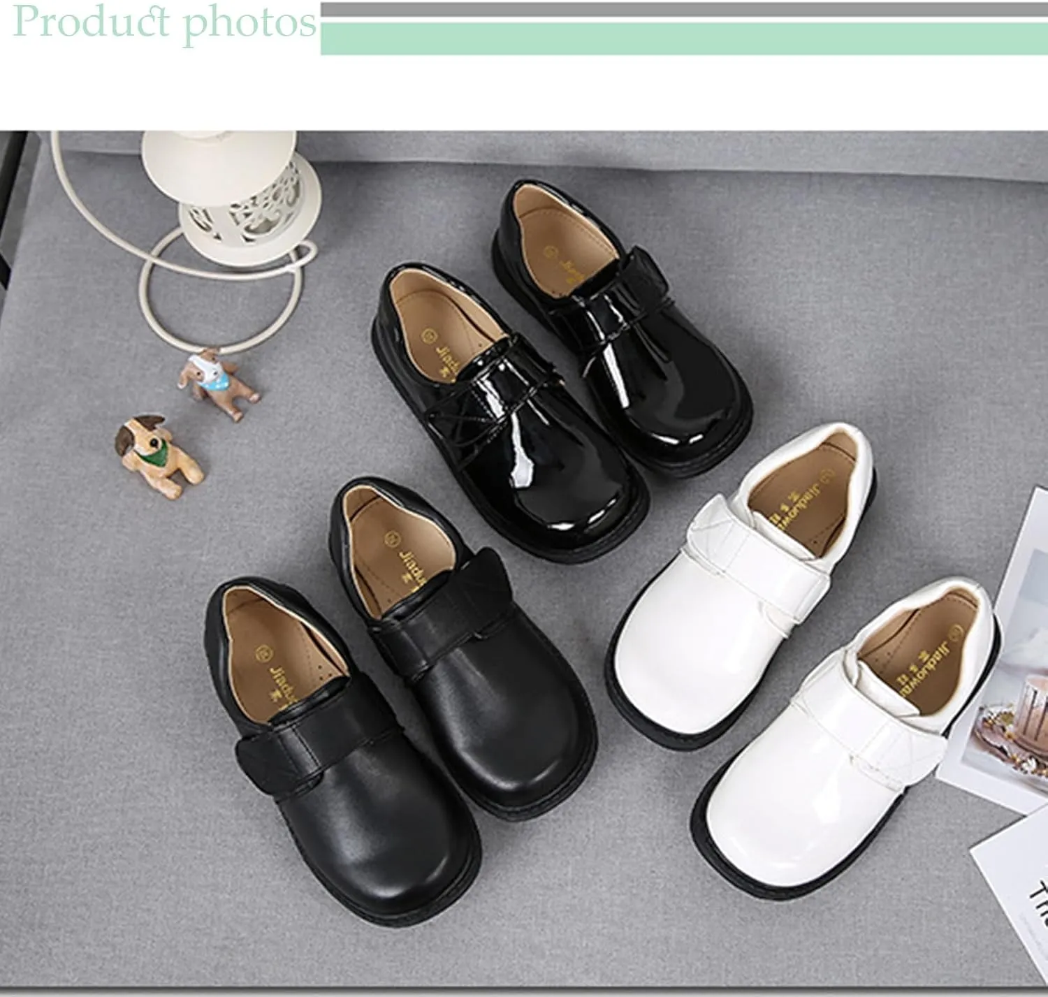 Boys Leather Hook and Loop Dress Oxford Shoes Fashionable Round Toe Thick Bottom Non-Slip Slip-On Kids Oxford School Uniform Loafers Church Formal Shoes