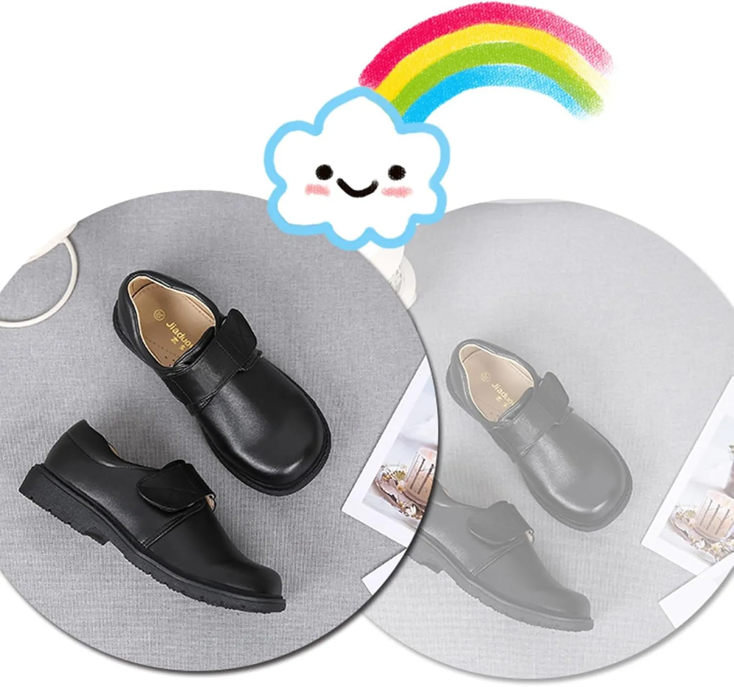 Boys Leather Hook and Loop Dress Oxford Shoes Fashionable Round Toe Thick Bottom Non-Slip Slip-On Kids Oxford School Uniform Loafers Church Formal Shoes
