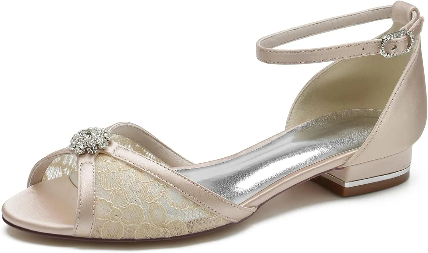 Bridal Wedding Shoes Women's Lace Round Toe Ballet Flats Bridal Flats Formal Prom Party Dress Shoes 2.5Cm