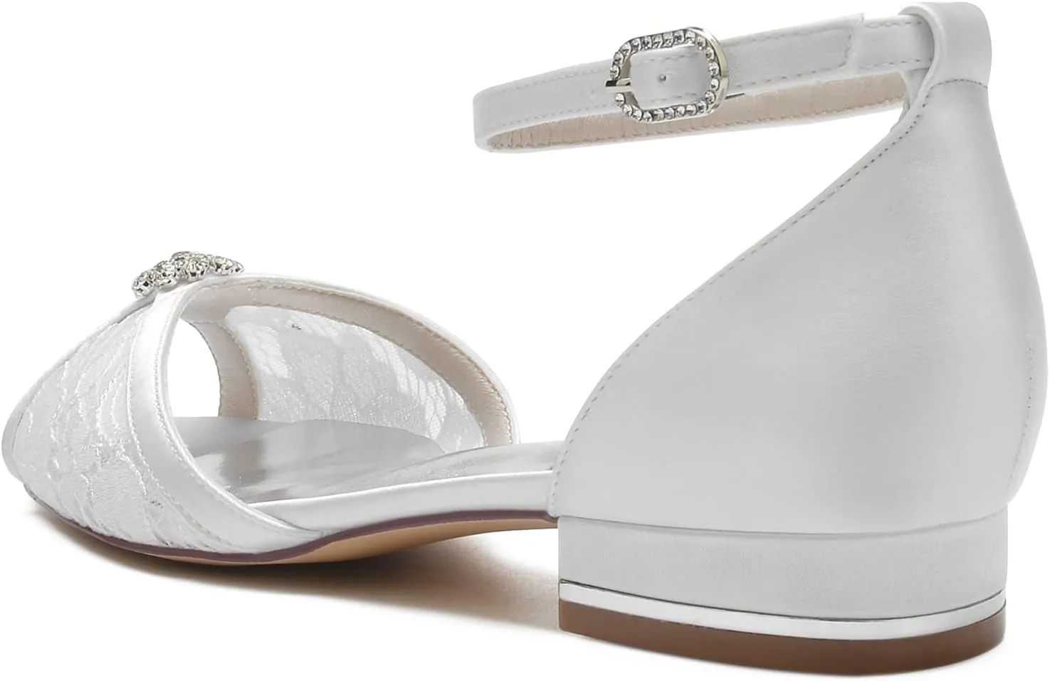 Bridal Wedding Shoes Women's Lace Round Toe Ballet Flats Bridal Flats Formal Prom Party Dress Shoes 2.5Cm