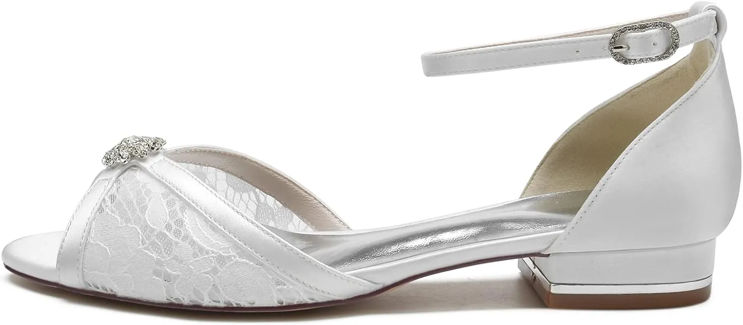 Bridal Wedding Shoes Women's Lace Round Toe Ballet Flats Bridal Flats Formal Prom Party Dress Shoes 2.5Cm