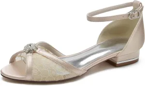 Bridal Wedding Shoes Women's Lace Round Toe Ballet Flats Bridal Flats Formal Prom Party Dress Shoes 2.5Cm