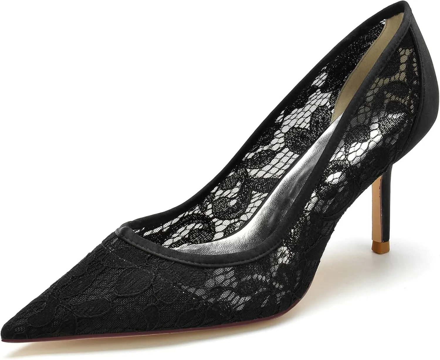 Bride Wedding Dress Shoes Lace Pumps Heel Pointed Toe Wedding Pumps Shoes Women Prom High Heels Bridal Dress Shoes 8.5Cm