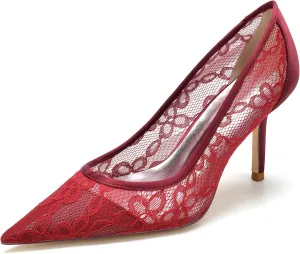 Bride Wedding Dress Shoes Lace Pumps Heel Pointed Toe Wedding Pumps Shoes Women Prom High Heels Bridal Dress Shoes 8.5Cm