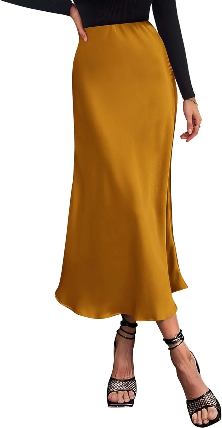 BTFBM 2025 Women Summer Spring Long Satin Skirt Silk Elegant High Waist Cocktail Party Wedding Flowy A-Line Midi Skirts