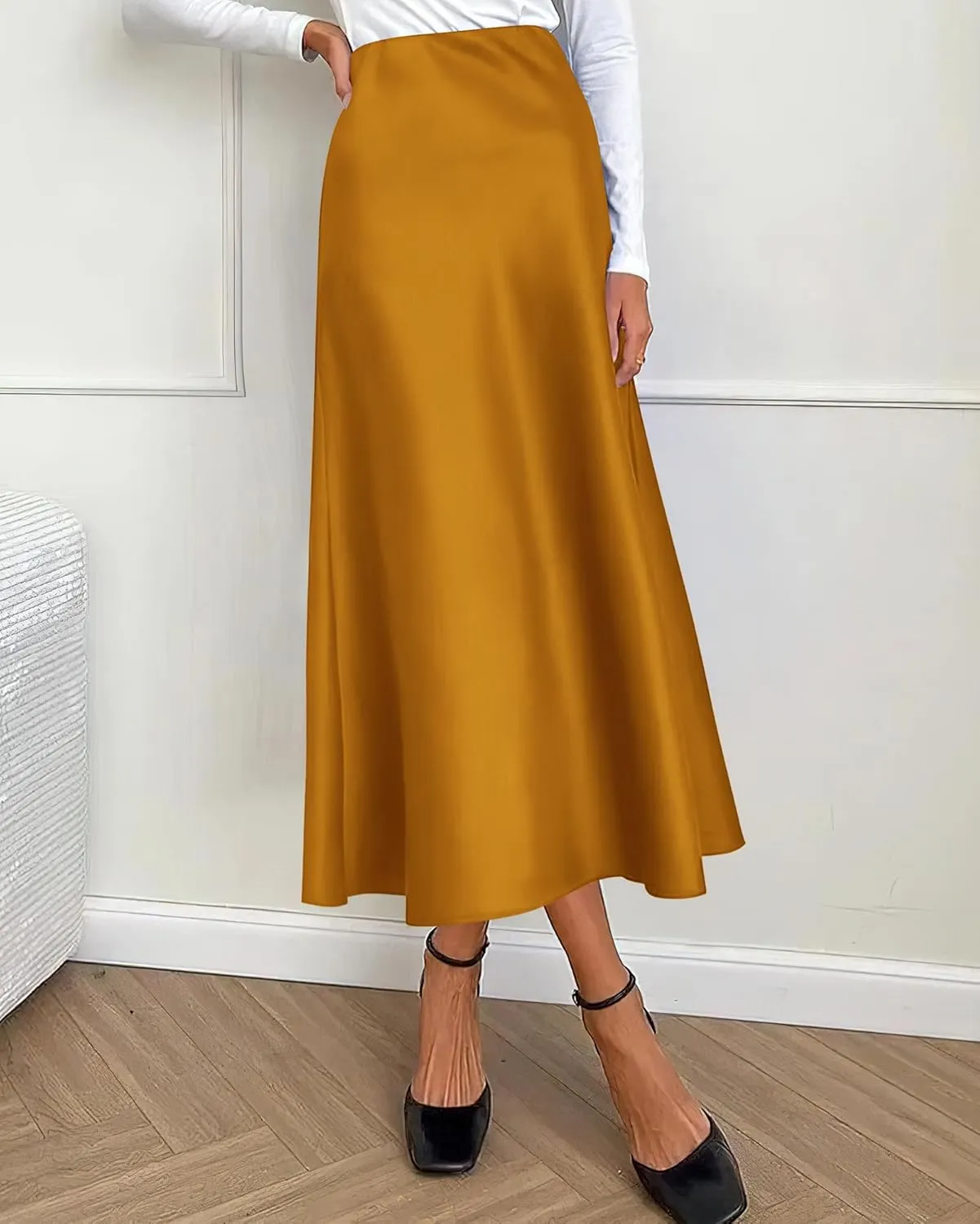BTFBM 2025 Women Summer Spring Long Satin Skirt Silk Elegant High Waist Cocktail Party Wedding Flowy A-Line Midi Skirts