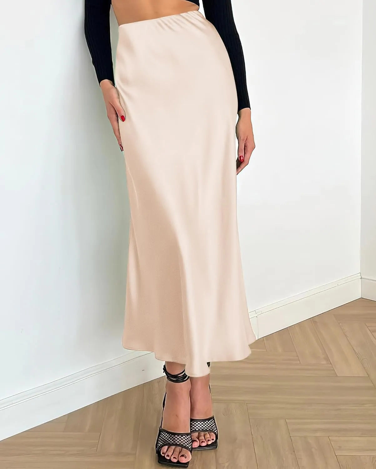 BTFBM 2025 Women Summer Spring Long Satin Skirt Silk Elegant High Waist Cocktail Party Wedding Flowy A-Line Midi Skirts