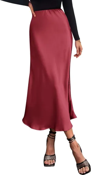 BTFBM 2025 Women Summer Spring Long Satin Skirt Silk Elegant High Waist Cocktail Party Wedding Flowy A-Line Midi Skirts