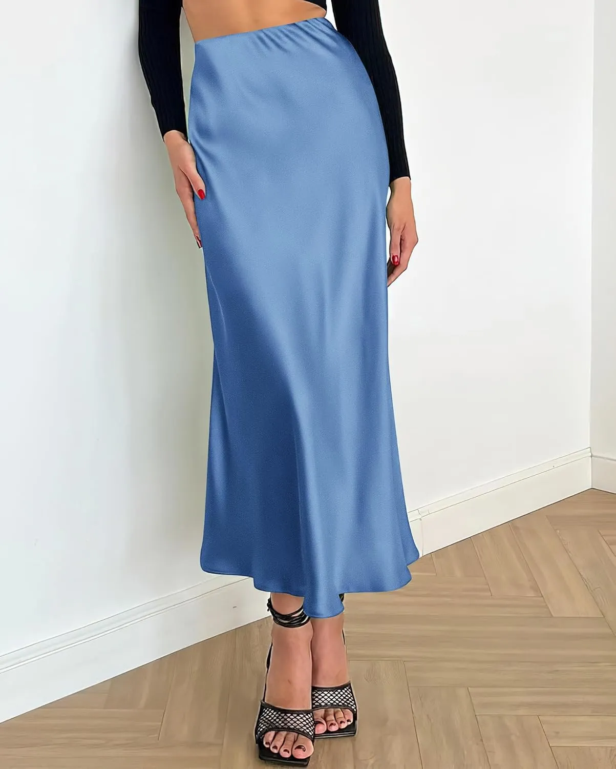 BTFBM 2025 Women Summer Spring Long Satin Skirt Silk Elegant High Waist Cocktail Party Wedding Flowy A-Line Midi Skirts
