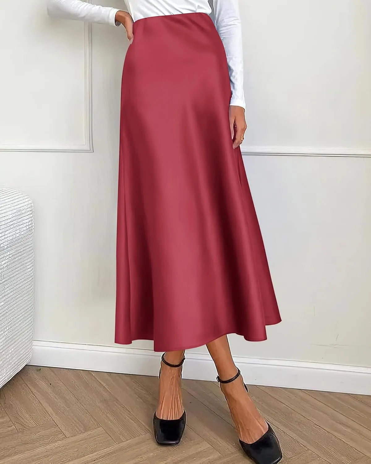 BTFBM 2025 Women Summer Spring Long Satin Skirt Silk Elegant High Waist Cocktail Party Wedding Flowy A-Line Midi Skirts