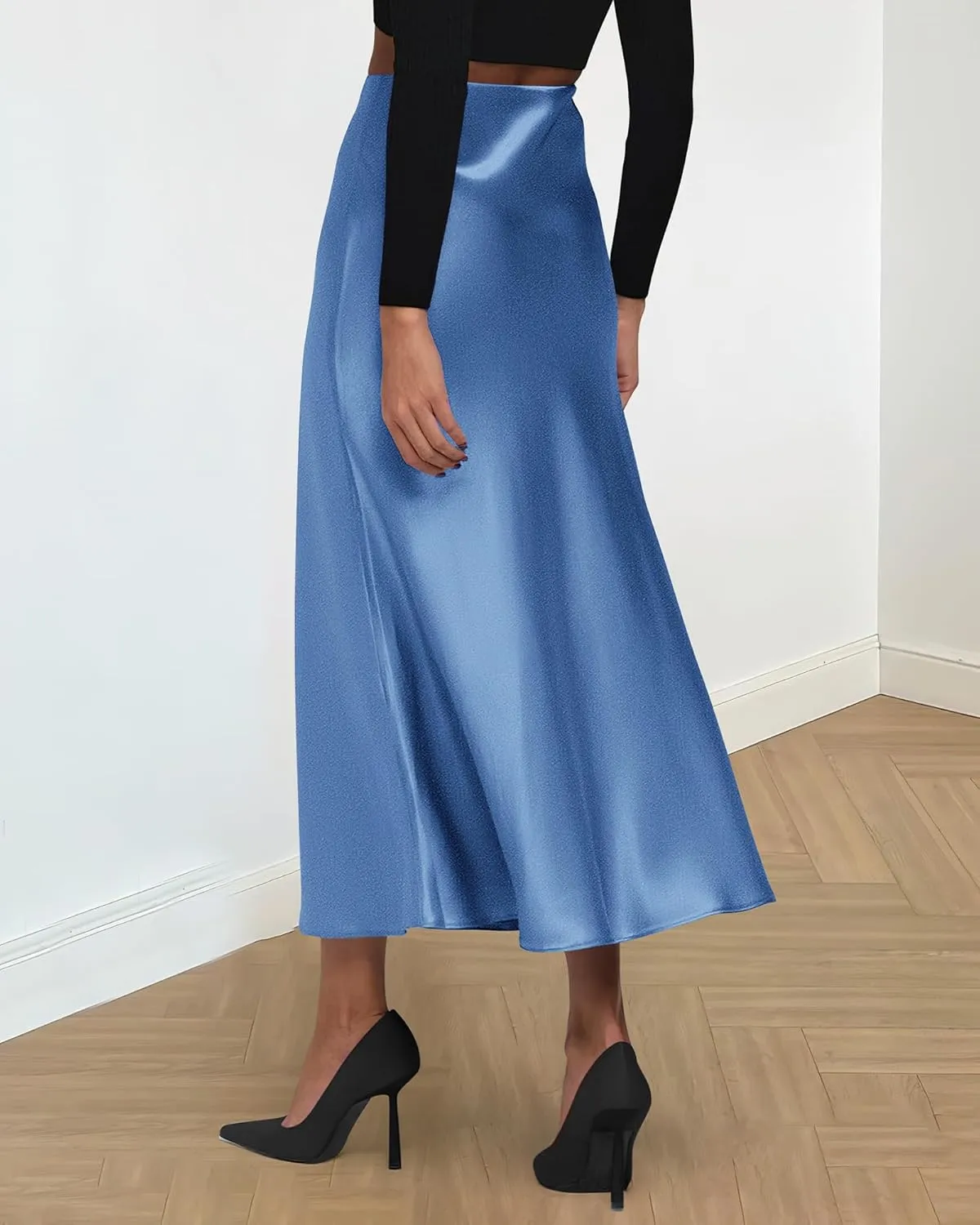 BTFBM 2025 Women Summer Spring Long Satin Skirt Silk Elegant High Waist Cocktail Party Wedding Flowy A-Line Midi Skirts