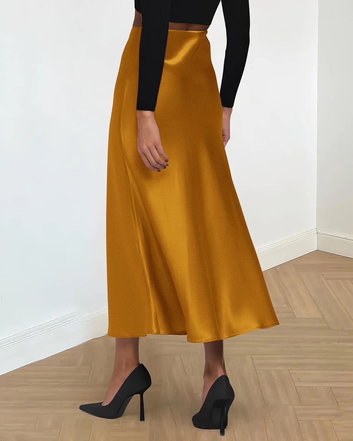 BTFBM 2025 Women Summer Spring Long Satin Skirt Silk Elegant High Waist Cocktail Party Wedding Flowy A-Line Midi Skirts