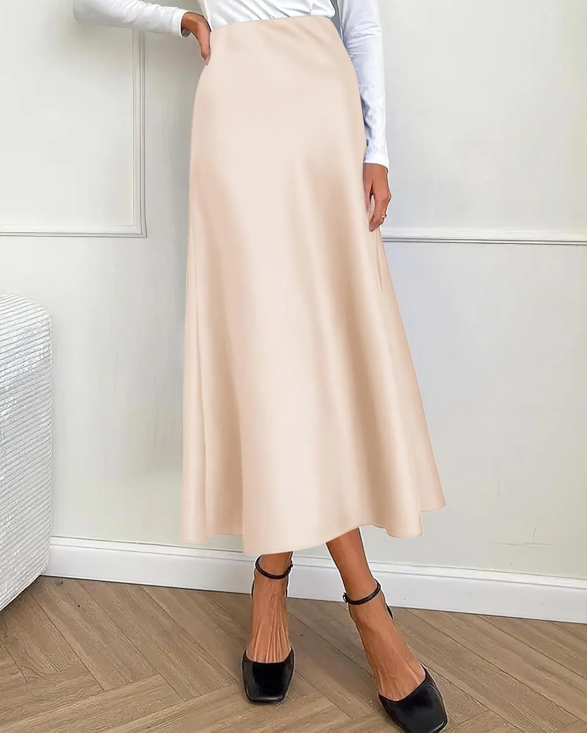 BTFBM 2025 Women Summer Spring Long Satin Skirt Silk Elegant High Waist Cocktail Party Wedding Flowy A-Line Midi Skirts