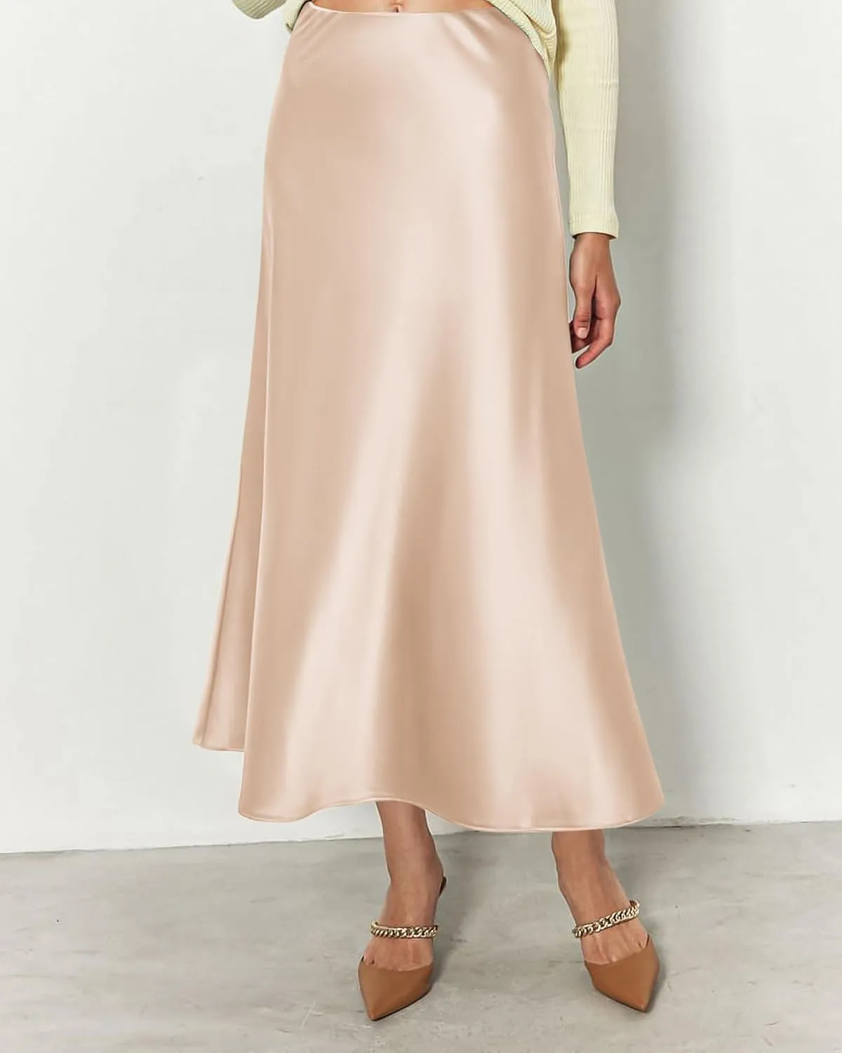 BTFBM 2025 Women Summer Spring Long Satin Skirt Silk Elegant High Waist Cocktail Party Wedding Flowy A-Line Midi Skirts