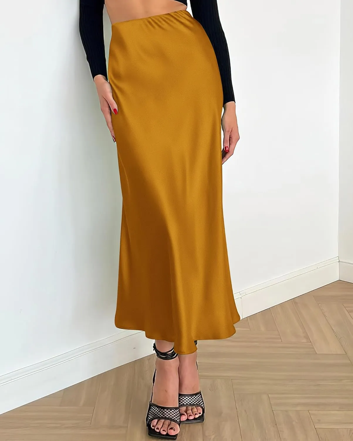 BTFBM 2025 Women Summer Spring Long Satin Skirt Silk Elegant High Waist Cocktail Party Wedding Flowy A-Line Midi Skirts