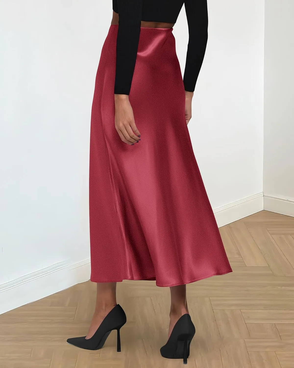 BTFBM 2025 Women Summer Spring Long Satin Skirt Silk Elegant High Waist Cocktail Party Wedding Flowy A-Line Midi Skirts