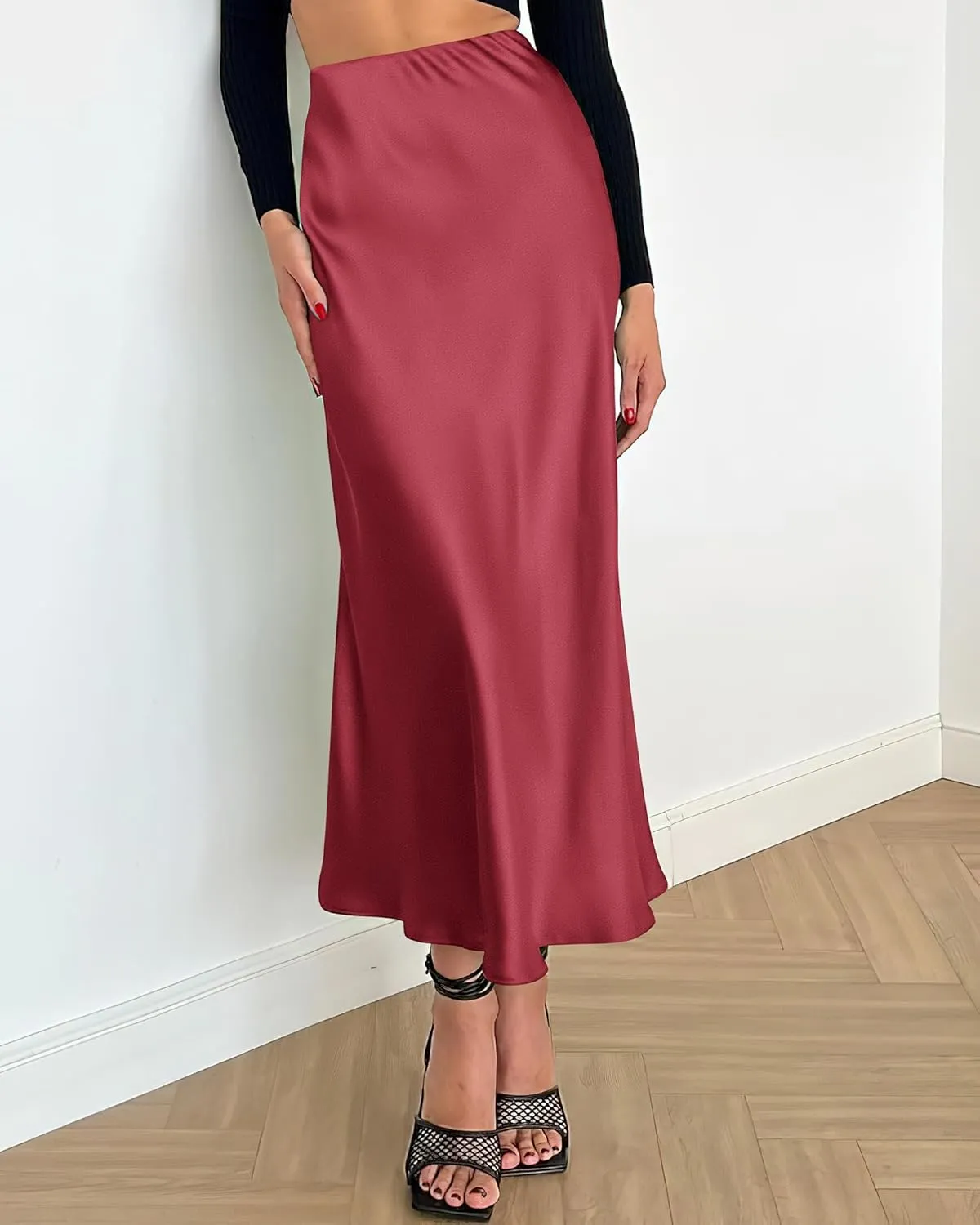 BTFBM 2025 Women Summer Spring Long Satin Skirt Silk Elegant High Waist Cocktail Party Wedding Flowy A-Line Midi Skirts