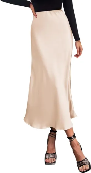 BTFBM 2025 Women Summer Spring Long Satin Skirt Silk Elegant High Waist Cocktail Party Wedding Flowy A-Line Midi Skirts