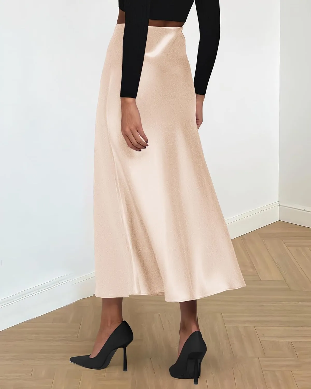 BTFBM 2025 Women Summer Spring Long Satin Skirt Silk Elegant High Waist Cocktail Party Wedding Flowy A-Line Midi Skirts