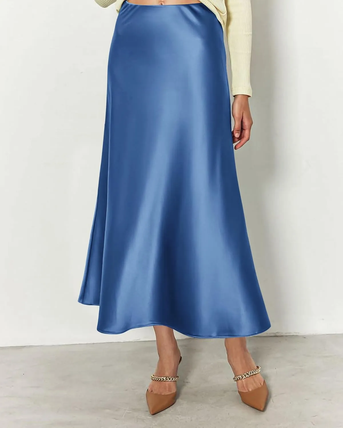 BTFBM 2025 Women Summer Spring Long Satin Skirt Silk Elegant High Waist Cocktail Party Wedding Flowy A-Line Midi Skirts