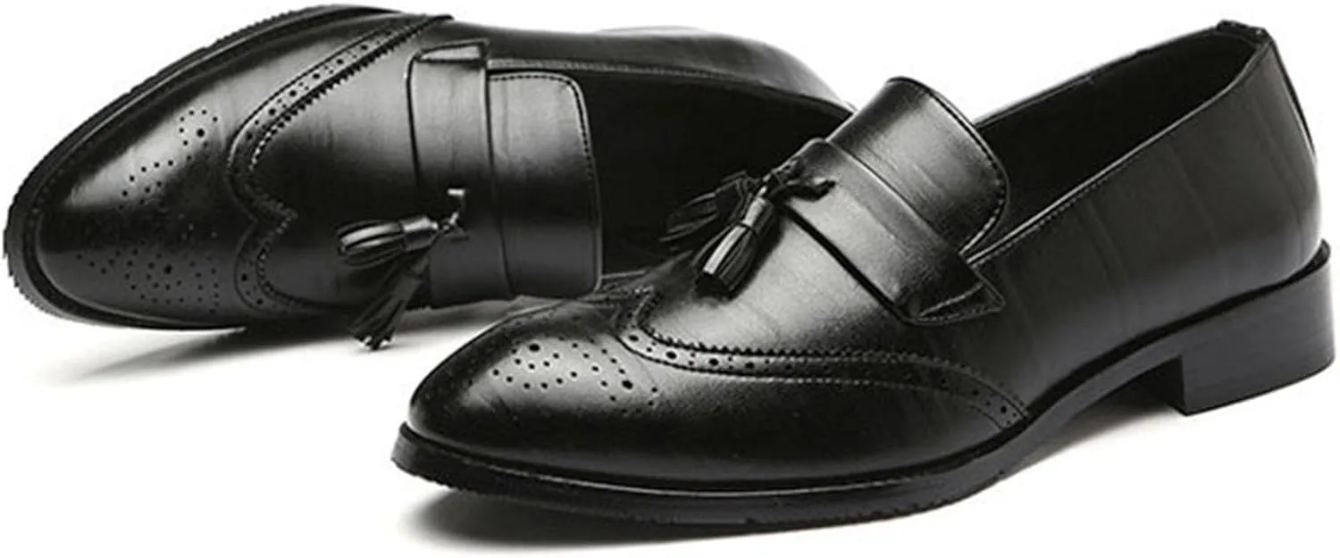 ByErz Men Loafers Classic Leather Business Foraml Dress Office Casual Slip on Brogue Shoes with Tassel