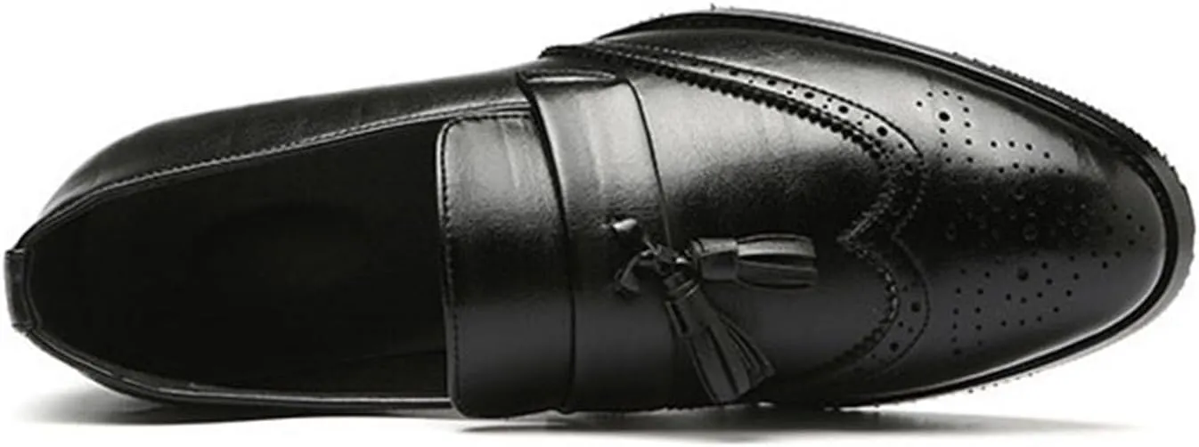 ByErz Men Loafers Classic Leather Business Foraml Dress Office Casual Slip on Brogue Shoes with Tassel