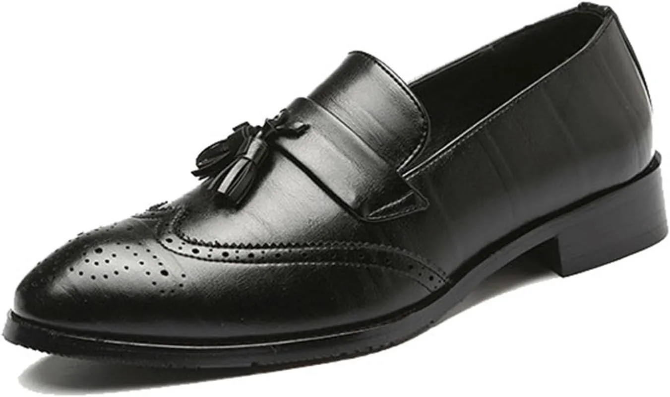 ByErz Men Loafers Classic Leather Business Foraml Dress Office Casual Slip on Brogue Shoes with Tassel