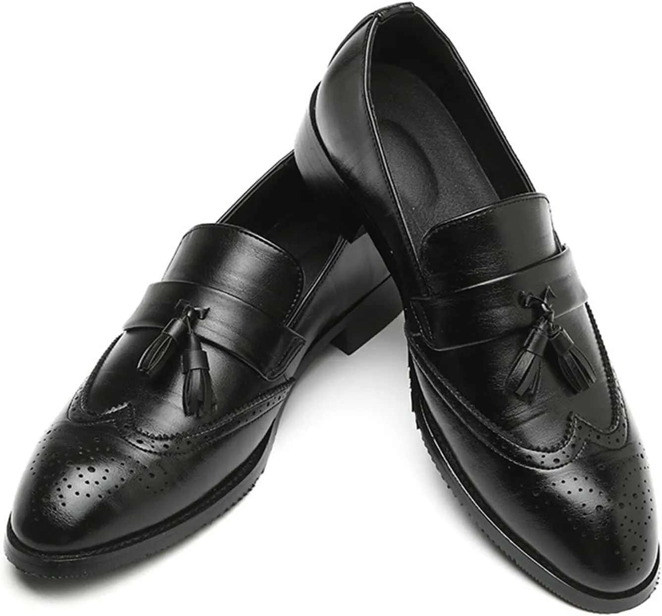 ByErz Men Loafers Classic Leather Business Foraml Dress Office Casual Slip on Brogue Shoes with Tassel
