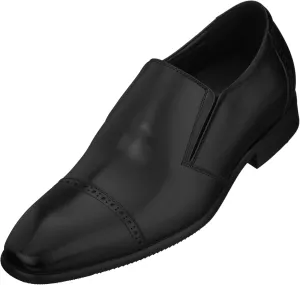 CALTO Men's Invisible Height Increasing Elevator Shoes - Black Leather Slip-on Formal Dress Loafers- 2.4 Inches Taller - Y6115 - Size 6.5 D(M) US