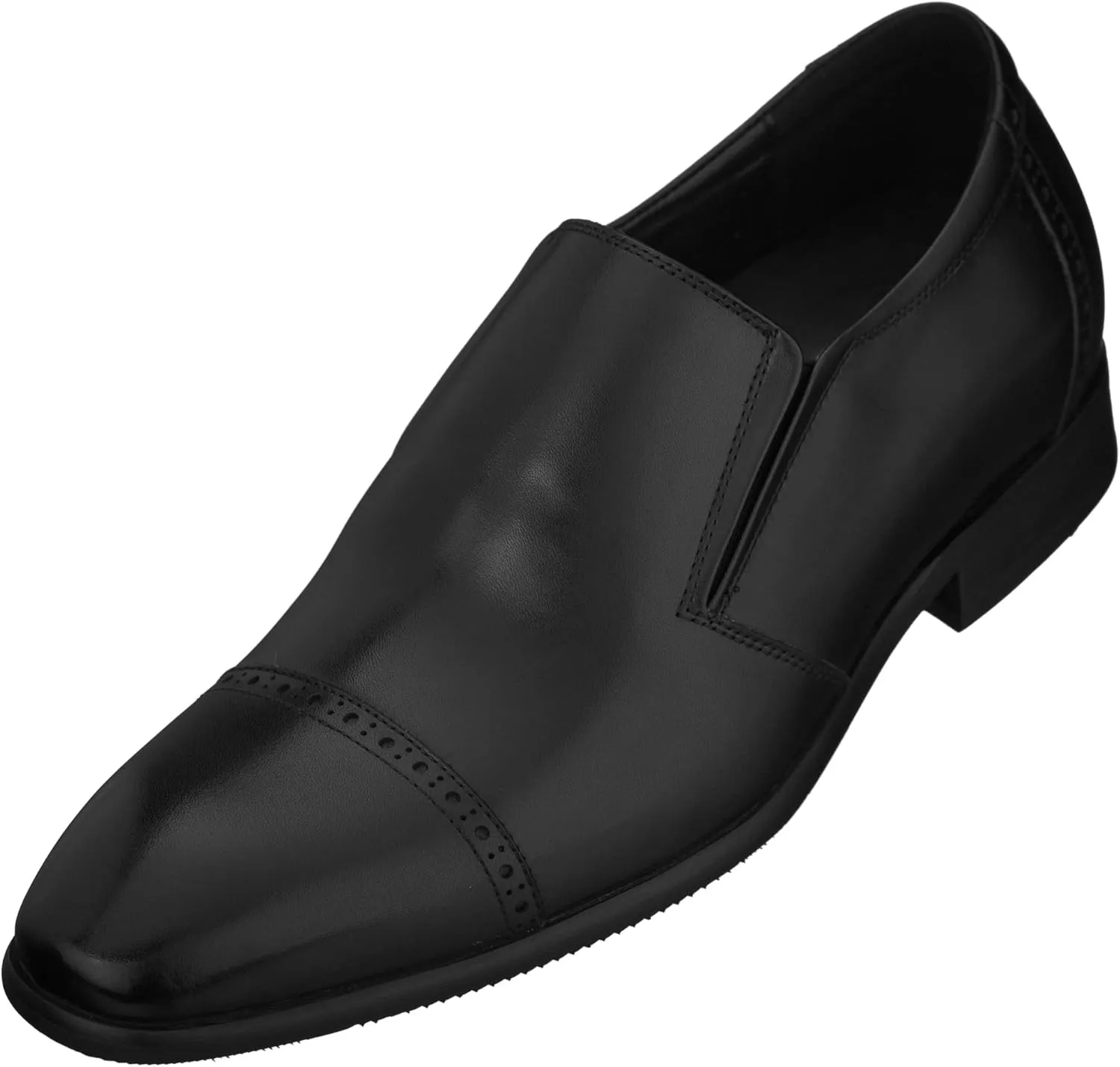 CALTO Men's Invisible Height Increasing Elevator Shoes - Black Leather Slip-on Formal Dress Loafers- 2.4 Inches Taller - Y6115 - Size 6.5 D(M) US