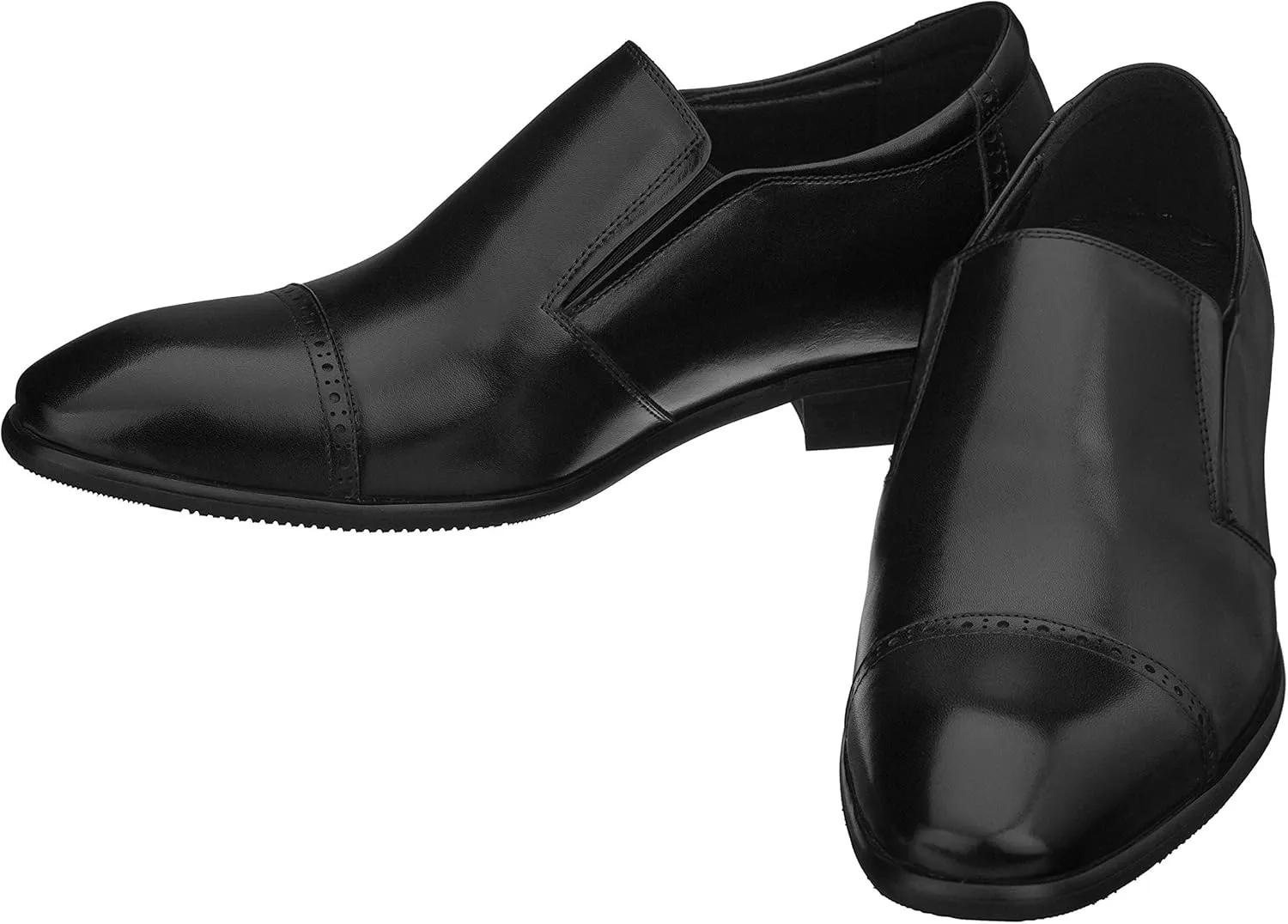 CALTO Men's Invisible Height Increasing Elevator Shoes - Black Leather Slip-on Formal Dress Loafers- 2.4 Inches Taller - Y6115 - Size 6.5 D(M) US