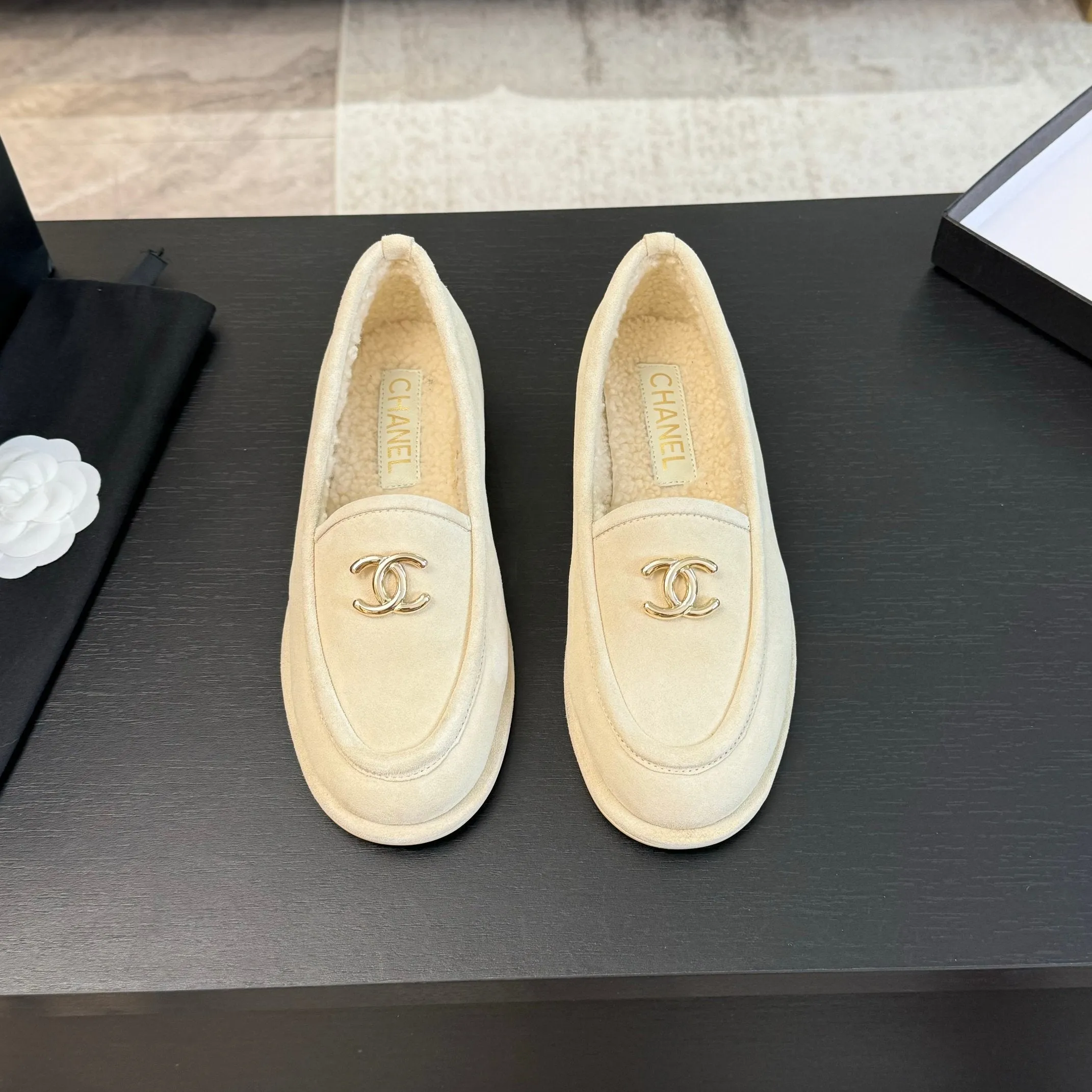 CC Moccasins White Suede And Wool
