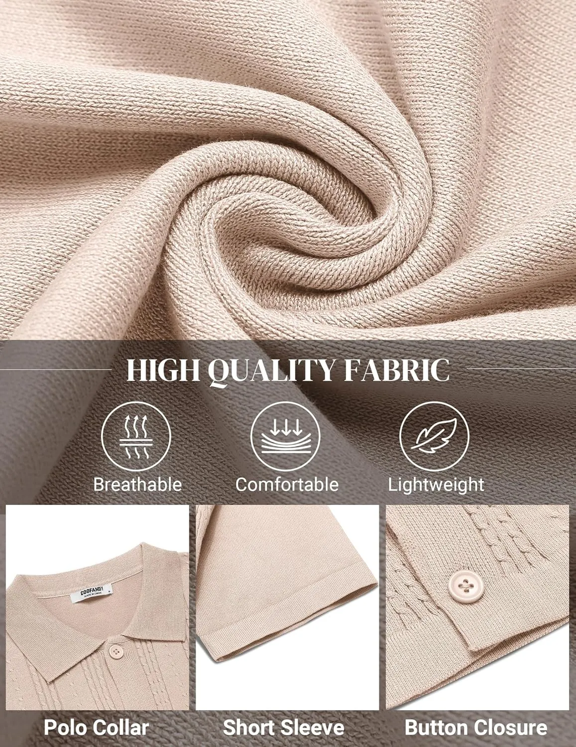COOFANDY Men's Knit Shirts Short Sleeve Casual Button Down Polo Shirt Summer Beach Vacation Shirts