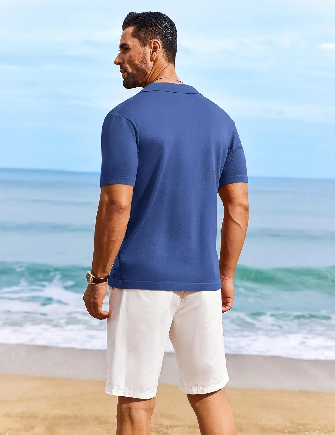 COOFANDY Men's Knit Shirts Short Sleeve Casual Button Down Polo Shirt Summer Beach Vacation Shirts