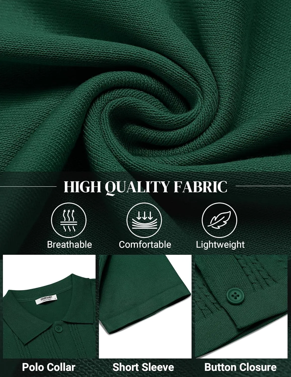 COOFANDY Men's Knit Shirts Short Sleeve Casual Button Down Polo Shirt Summer Beach Vacation Shirts