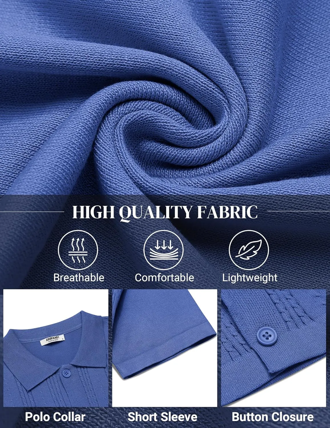 COOFANDY Men's Knit Shirts Short Sleeve Casual Button Down Polo Shirt Summer Beach Vacation Shirts