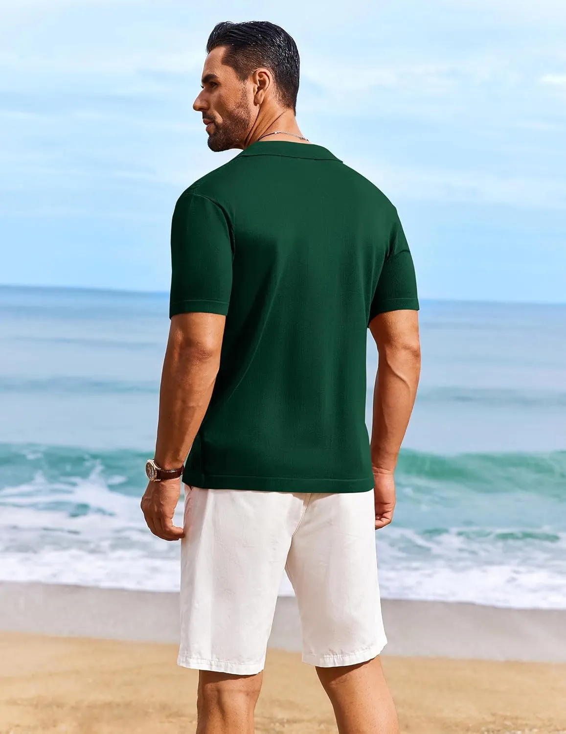 COOFANDY Men's Knit Shirts Short Sleeve Casual Button Down Polo Shirt Summer Beach Vacation Shirts