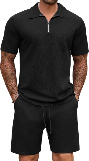 COOFANDY Mens Tracksuit Casual 2 Piece Quarter Zip Polo Shirt and Shorts Set Athletic Jogging Sports Outfits