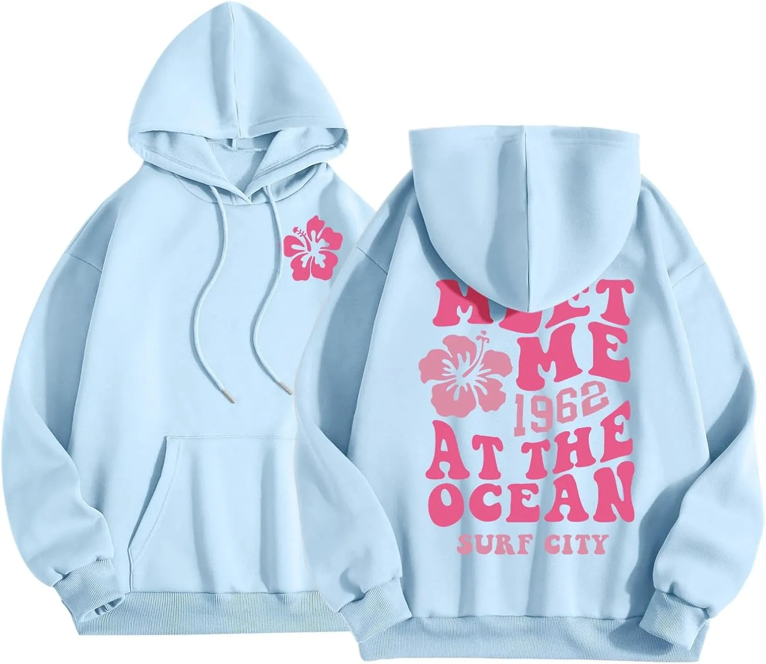 Cute Beach Sweatsuits Women 2 Piece Outfit Meet Me at The 1962 Pink Tree Graphic Hoodie with Sweatpants Cute Tracksuit